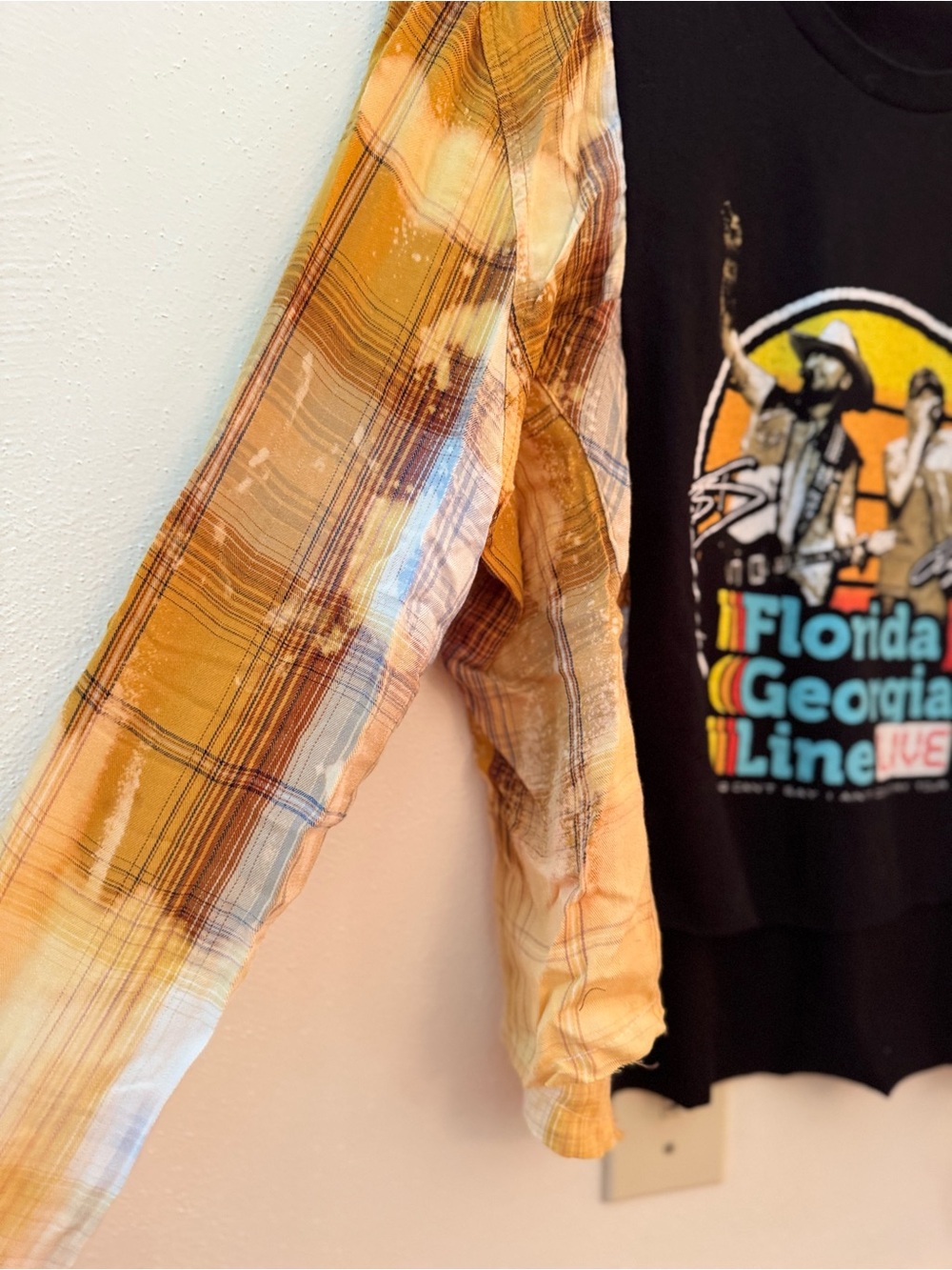 FLORIDA GEORGIA LINE Reworked Band Tee Flannel Upcycled Festival Top OOAK - Picture 5 of 10